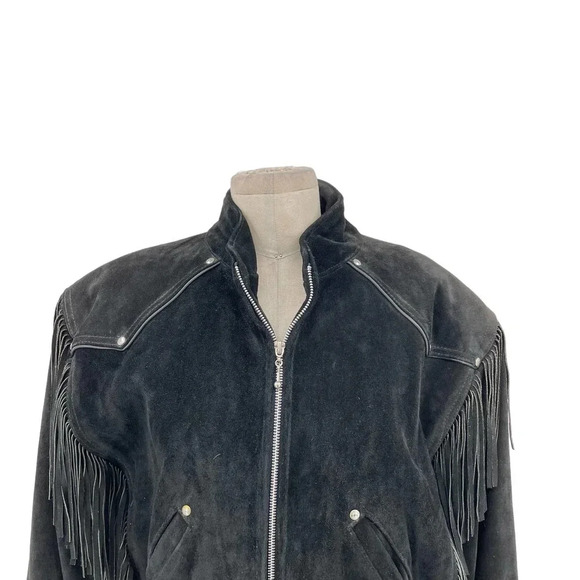 Harley-Davidson Black Suede‎ Fringe Moto Jacket Size Large - Picture 3 of 9